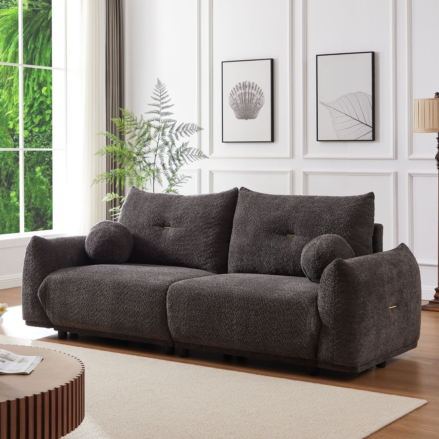 2 Seater Cushion Sofa With 2 Cushions And 2 Ball Pillows Home Essentials
