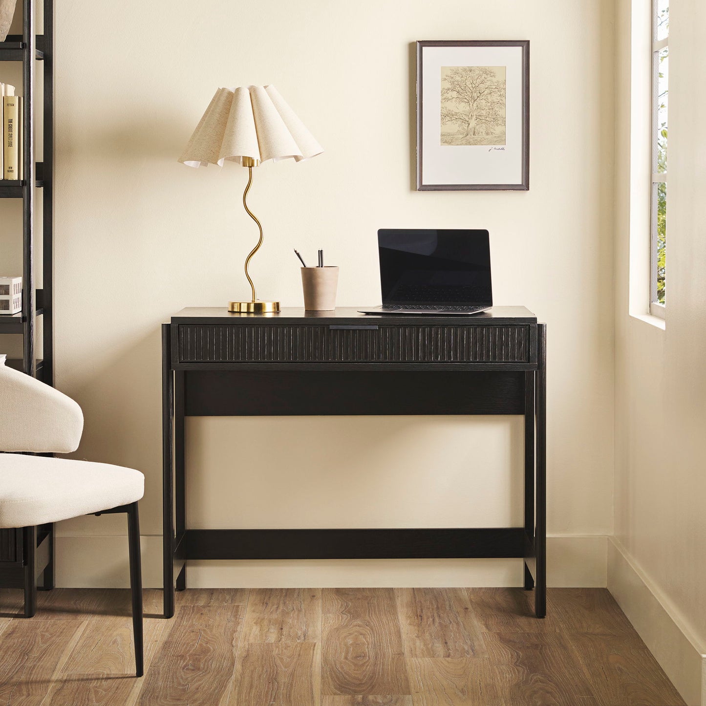 Transitional Reeded Writing Desk With Drawer Walker Edison