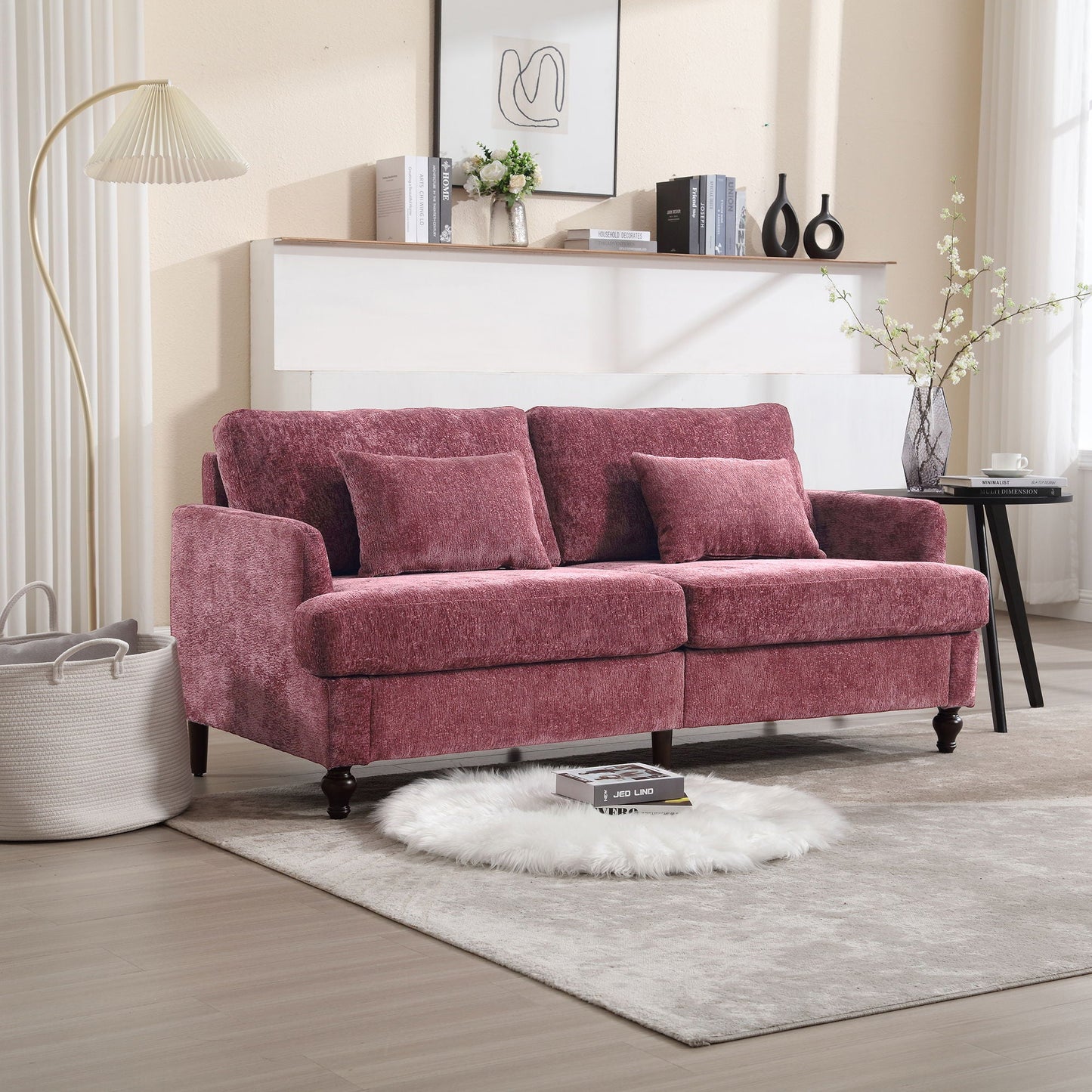 Mid Century Modern Chenille Fabric Loveseat Sofa, 2 Seat Upholstered Couch Home Essentials