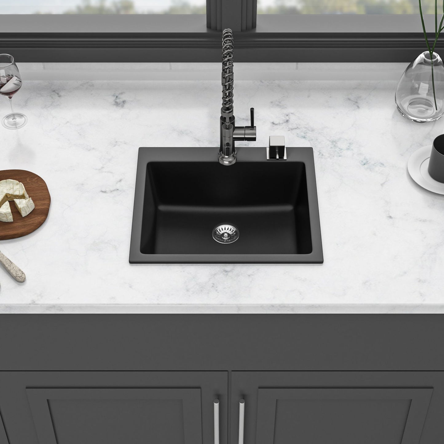 Quartz Kitchen Sink, Granite Composite, Drop In Sink With Durable Design Daily Nest