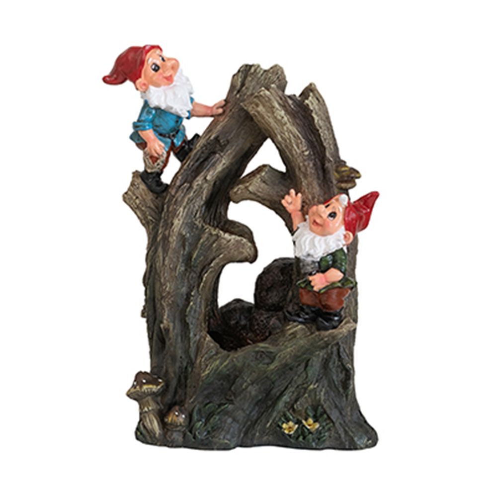 Decorative Woodland Gnome Water Fountain With LED Light - Brown Daily Nest