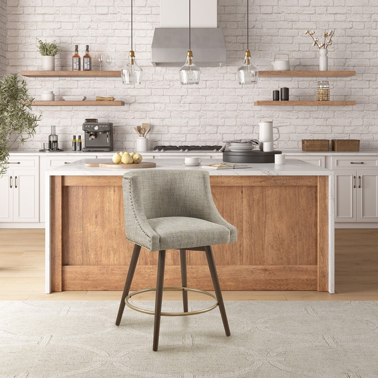 Swivel Counter Stool With Antique Bronze Detailing - Beige Multi JLA