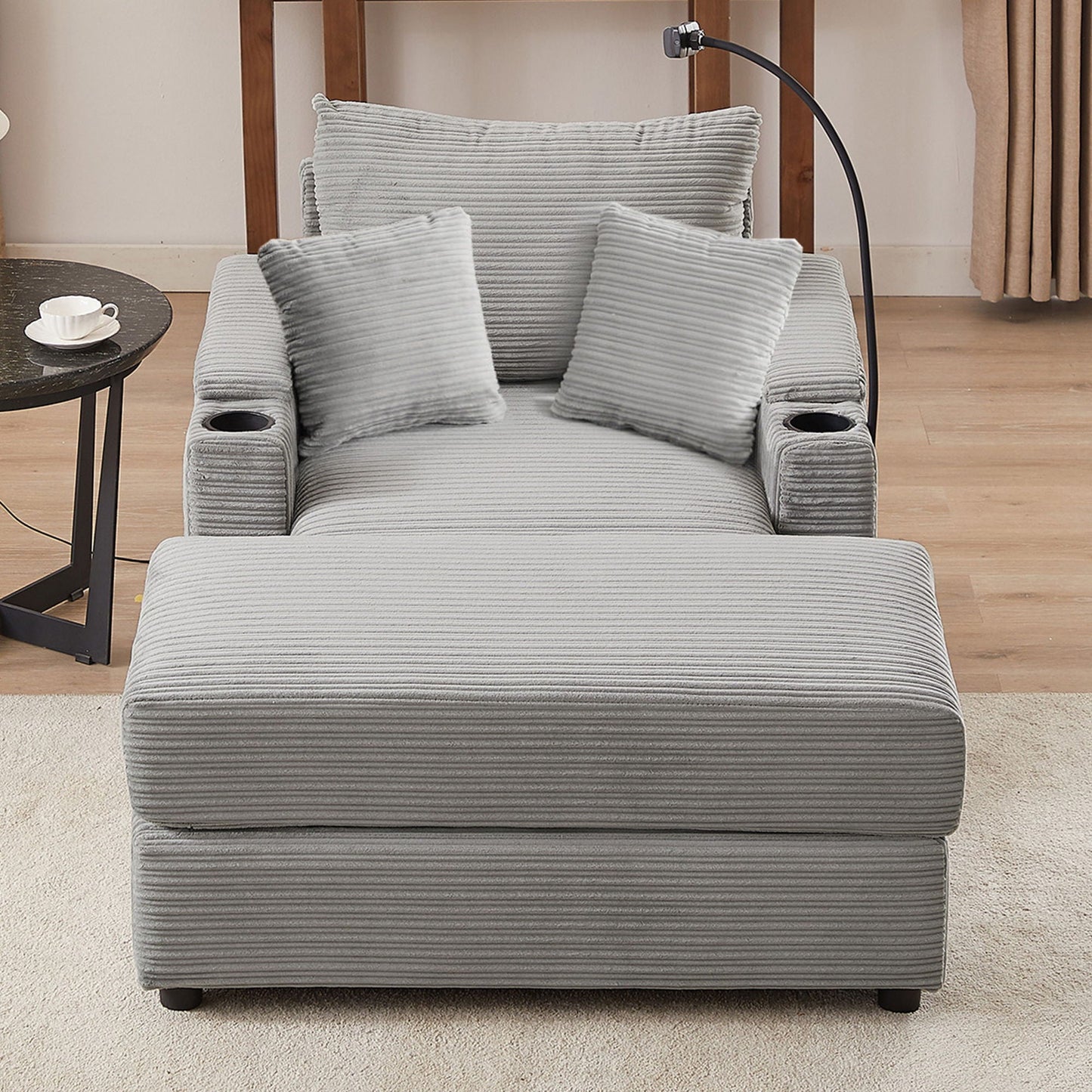 Modern Style Loveseat Sofa Sectional Sofa Couch With Storage Space, A Movable Ottoman, Two USB Ports, Two Cup Holders, A Phone Holder For Living Room Hearth and Haven