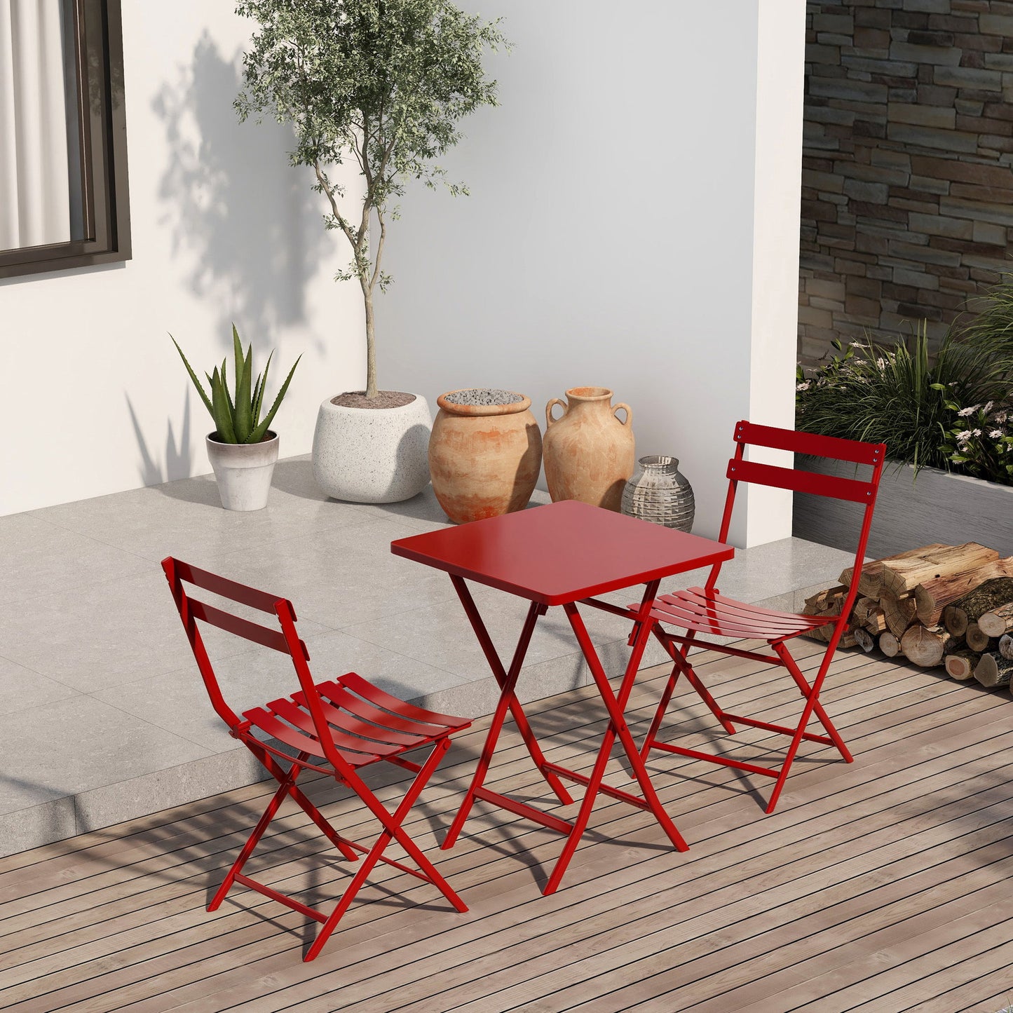 3 Piece Patio Bistro Set Of Foldable Square Table And Chairs Home Essentials