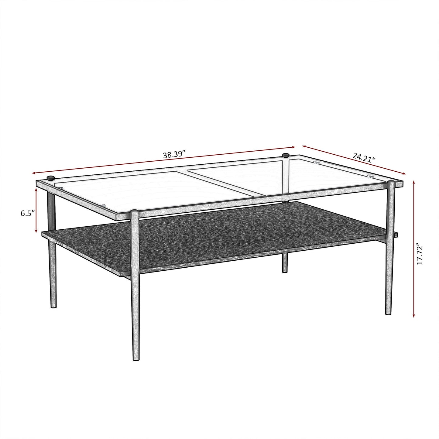 Rectangle Coffee Table With Tempered Glass Top And White Legs, Modern Table For Living Room Home Essentials