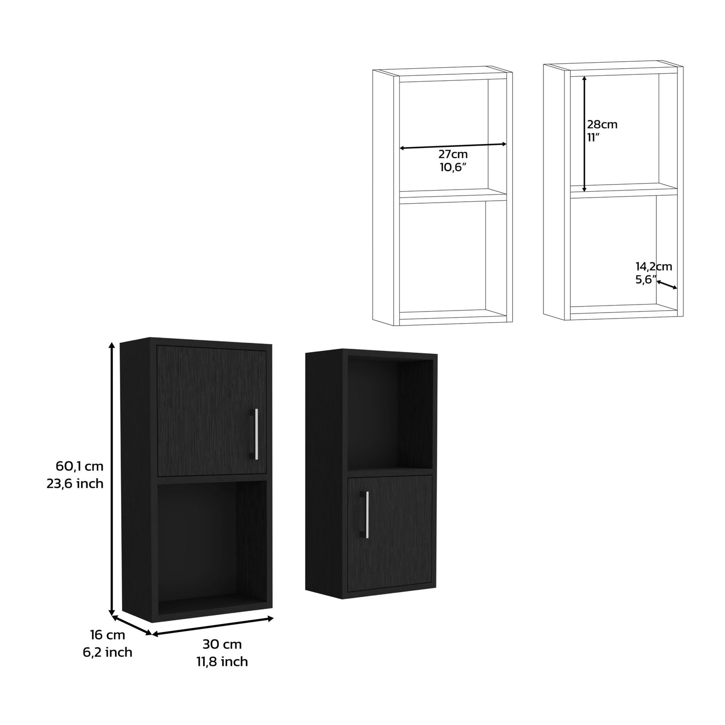 Wall Mounted Bathroom Medicine Cabinet Eak Two Doors, Two Shelves - Black Home Essentials