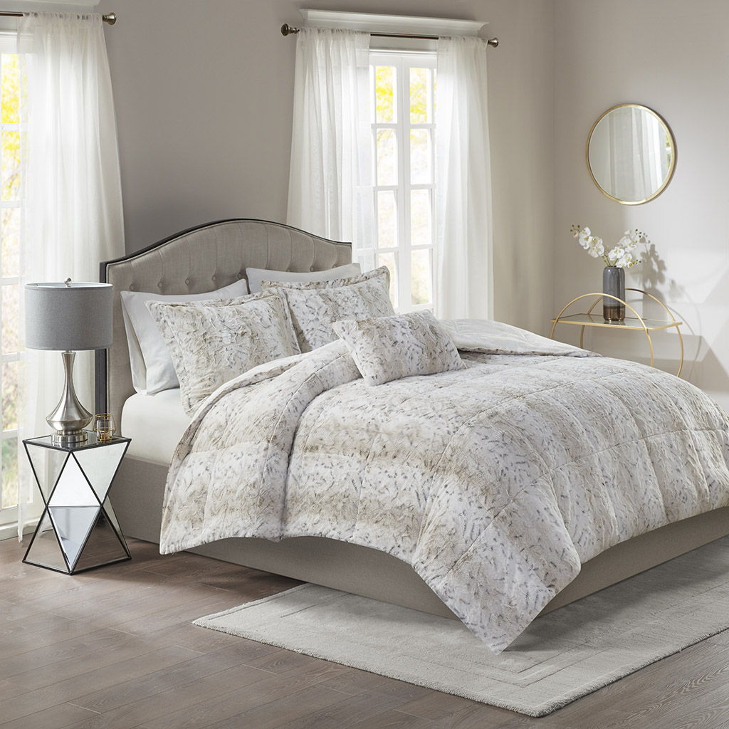 Zuri - King Comforter (Set of 4) - Snow Leopard Madison Park