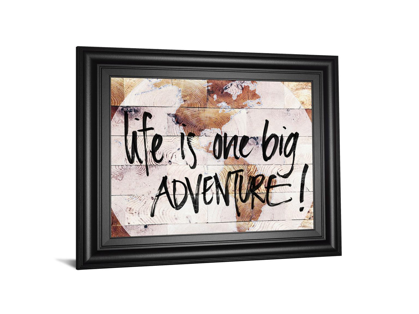 World On Wood By Sd Studios - Framed Print Wall Art - Dark Brown Classy Living