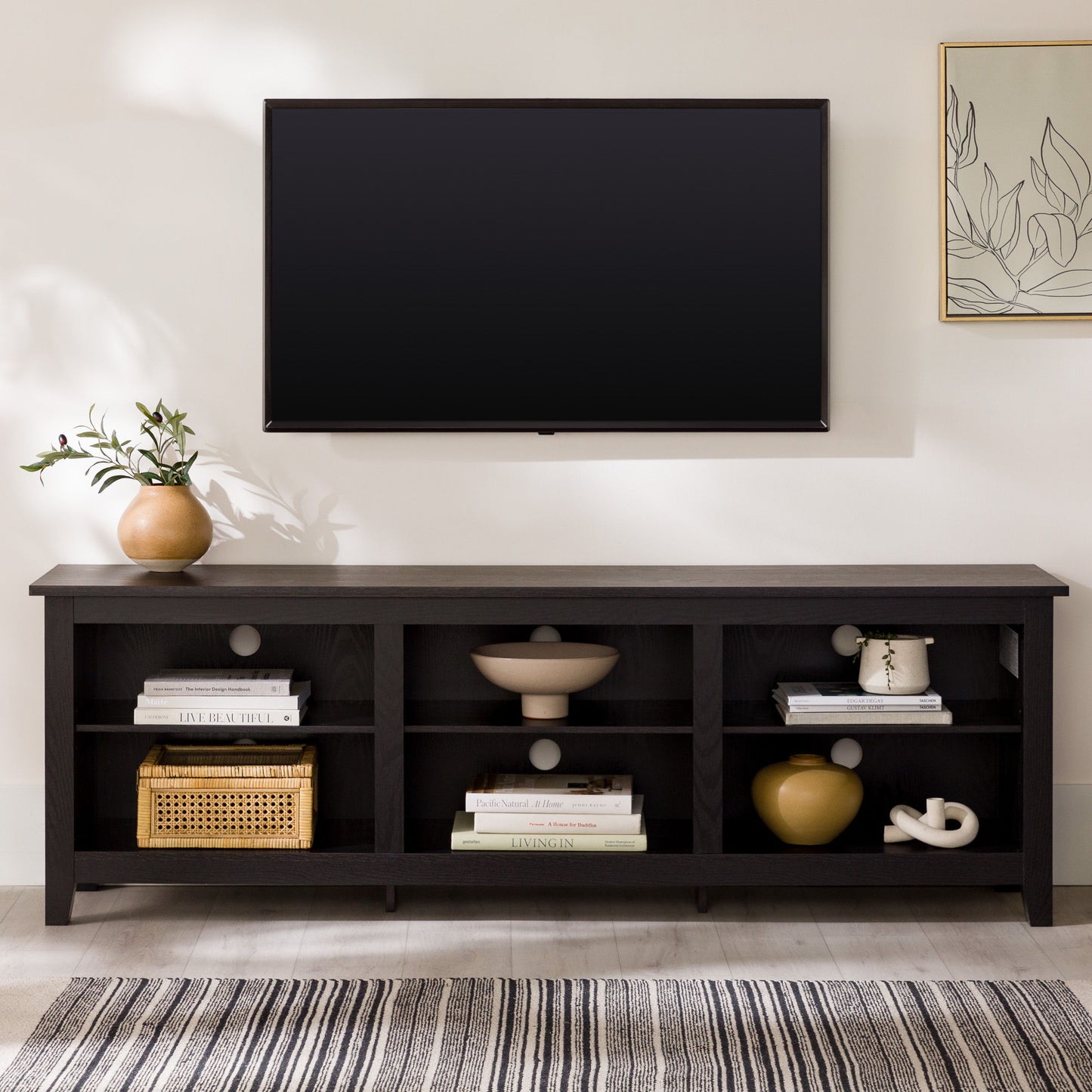 Modern Transitional 3 Shelf Open Storage 70" TV Stand For 80" TVs Walker Edison