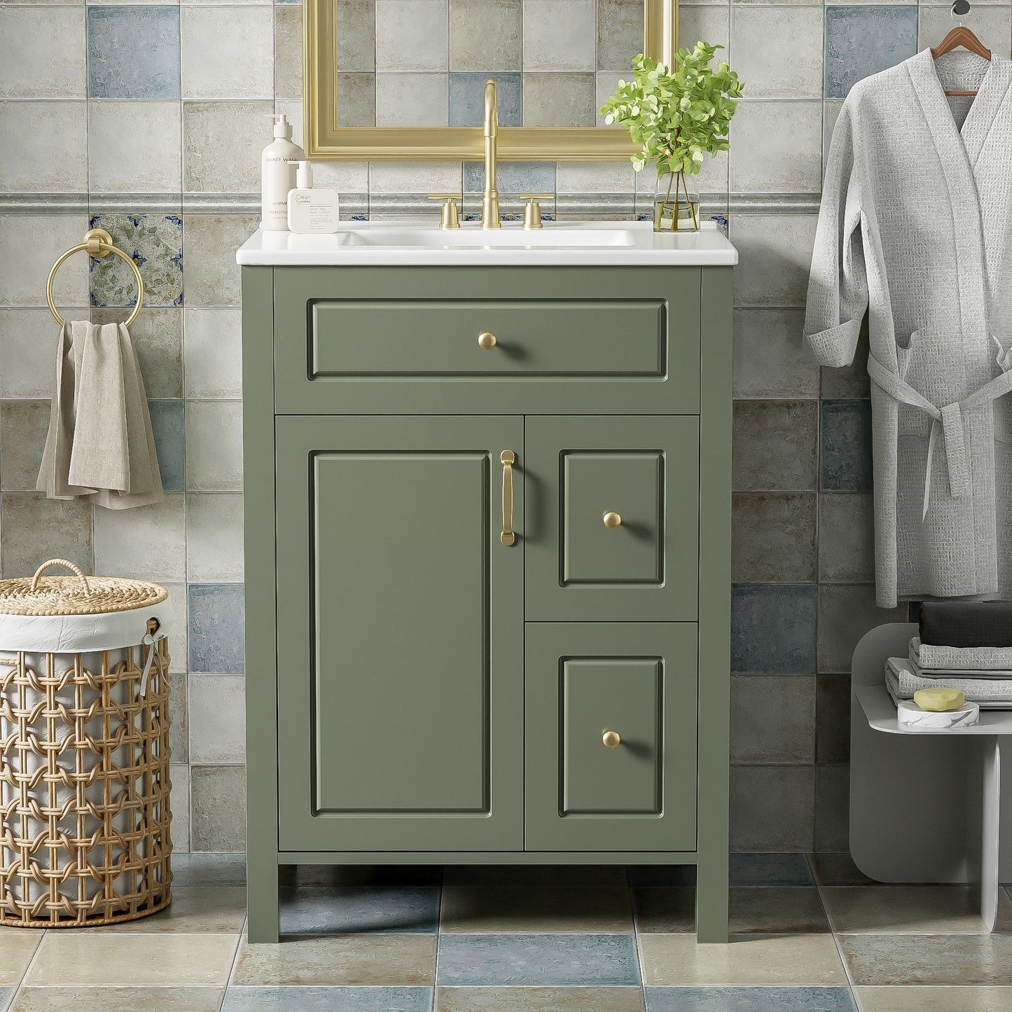 Elegant Bathroom Vanity With Ceramic Sink, Soft Close Doors And Drawers, Double Storage Racks Hearth and Haven