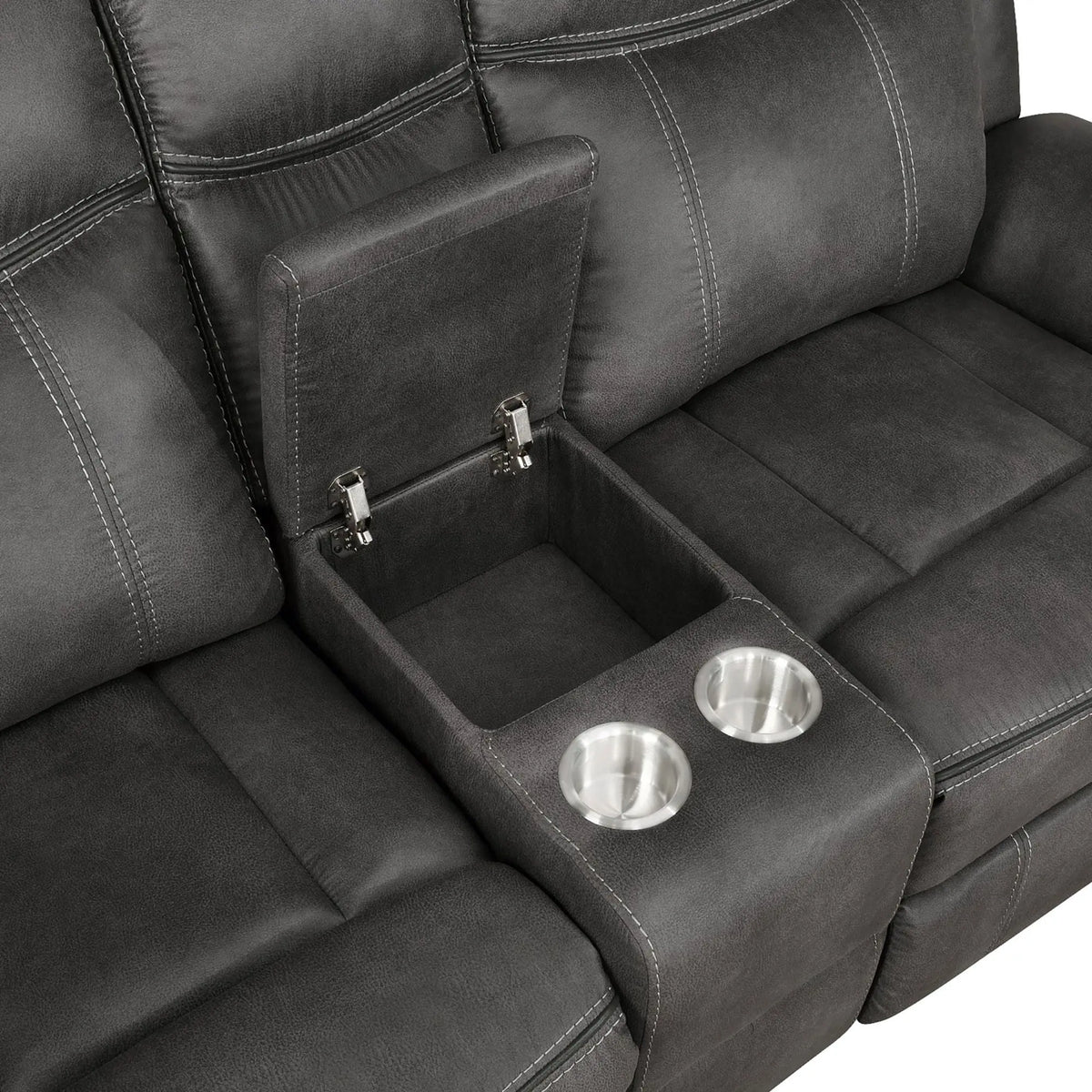 Franklin - Upholstered Padded Arm Reclining Loveseat With Center Console - Charcoal Furniture Max