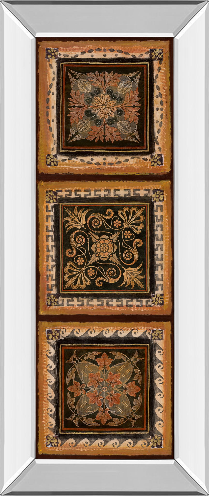 Folk Art Panel Il By Tava Studios - Mirror Framed Print Wall Art - Dark Brown Classy Art