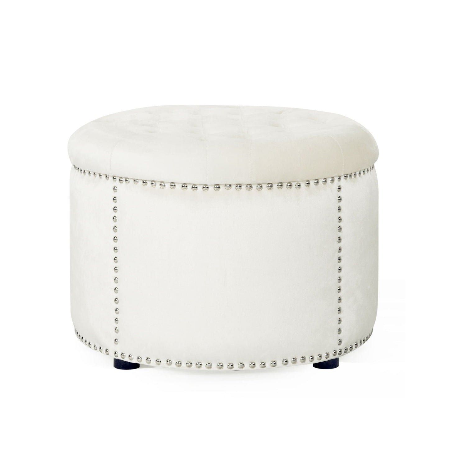 Elegant Round Ottoman Footstool With Studded Rim Noble House
