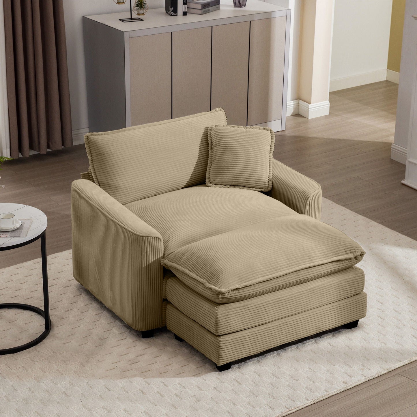 Classic Modern Comfortable Single Chair Deep Seat Sofa With Footstool Home Essentials