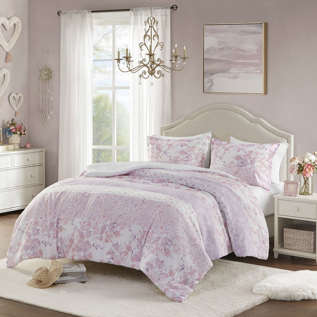 Oliena - Floral Paisley Twin Duvet Cover Set - Pink Intelligent Design