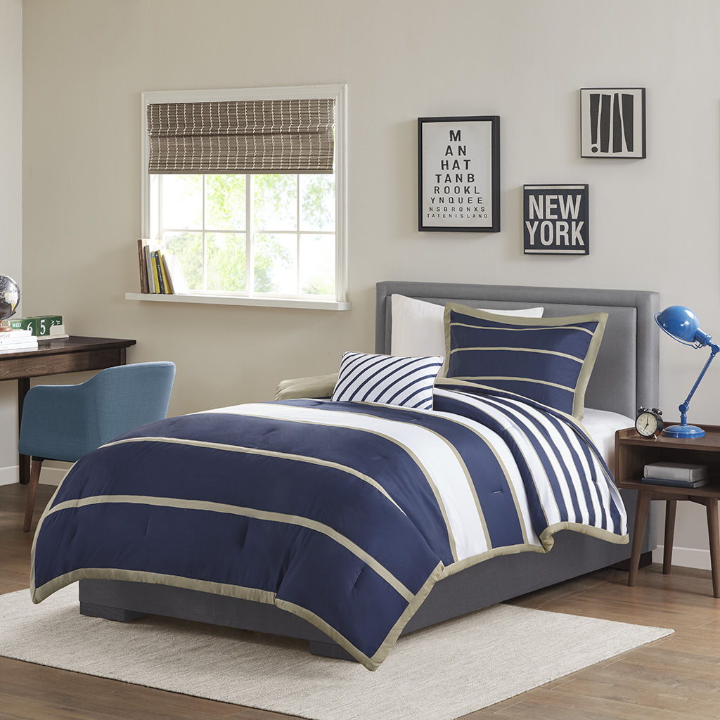 Ashton - Comforter Set - Khaki / Navy Mi Zone