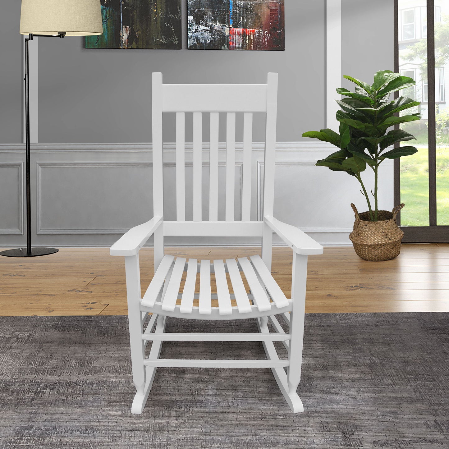 Classic Wooden Porch Rocker Chair White Populus Wood Comfortable Design Home Essentials