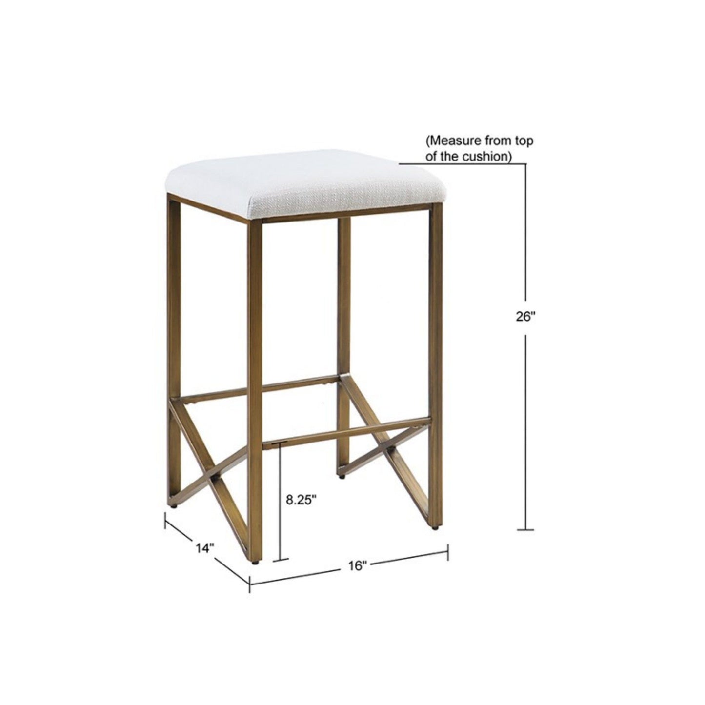 Backless Upholstered Counter Stool With Padded Seat - Ivory / Bronze JLA