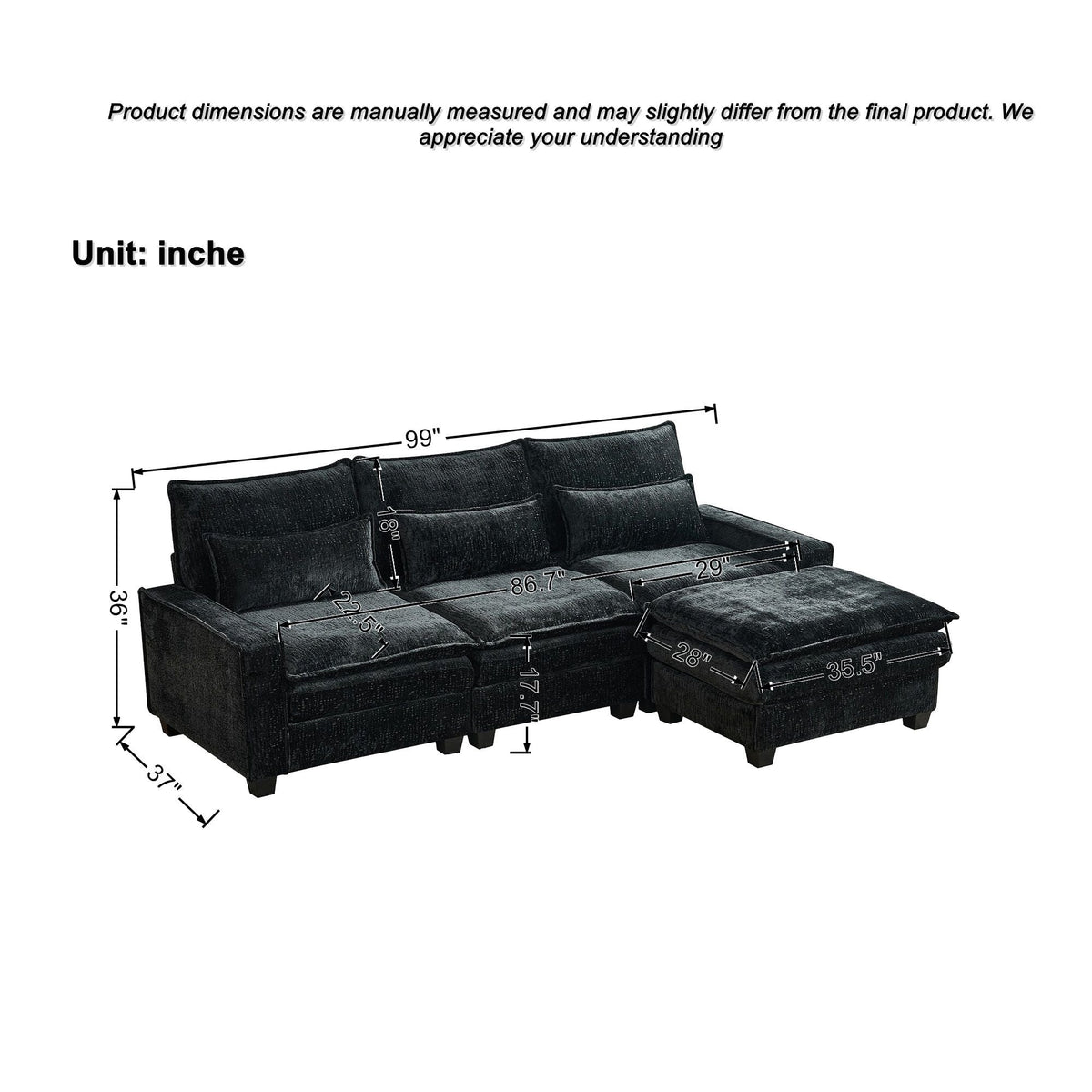 Modern Comfy L Shaped Sectional Sofa With Movable Ottoman Home Essentials