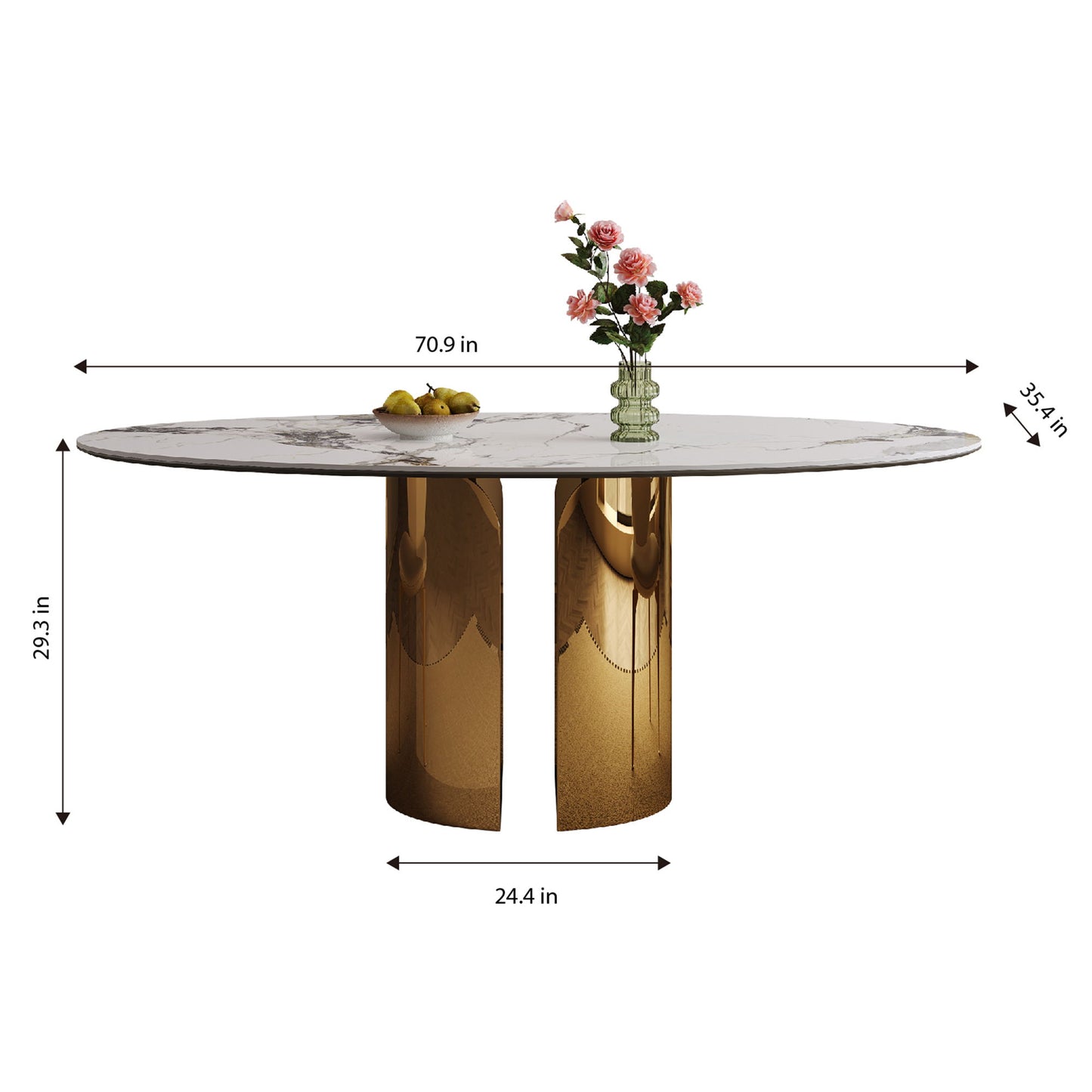 Oval Dining Table With Stainless Steel Base, Sturdy And Stable Design For Kitchen, Dining Room - Brown / White Home Essentials
