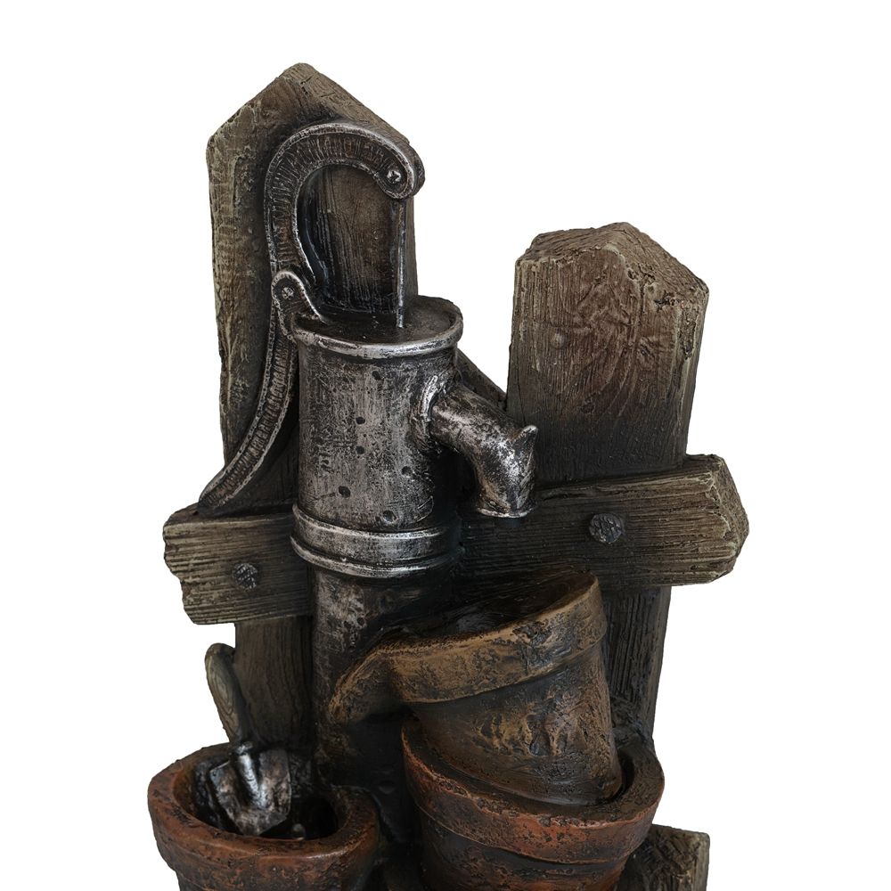 Water Fountain With Antique Water Pump Design And LED Light - Brown / Gray Daily Nest