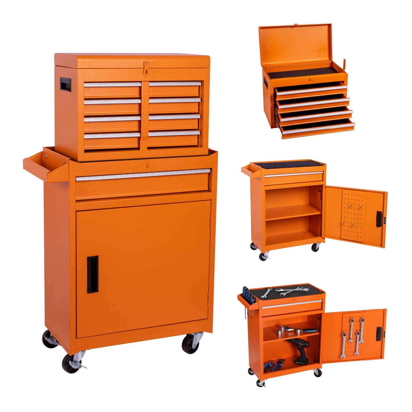 Tool Chest, 5 Drawer Rolling Tool Storage Cabinet With Detachable Top Tool Box, Liner, Universal Lockable Wheels, Adjustable Shelf, Locking Mechanism, Metal Tool Cart For Garage Workshop Daily Nest