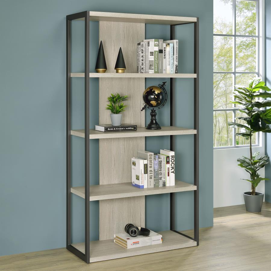 Loomis - 72" 4-Shelf Bookshelf - Whitewashed Gray CoasterEssence