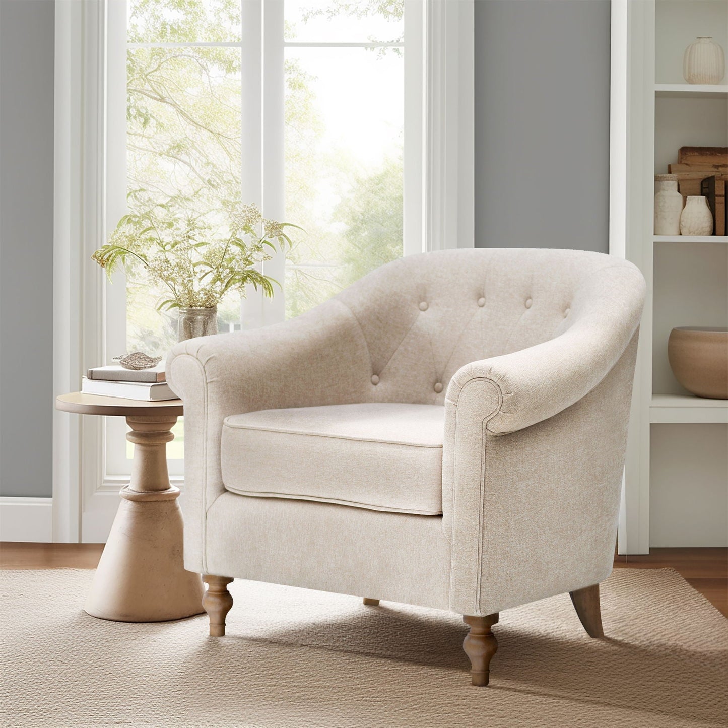 Fayette - Tufted Accent Arm Chair - Cream Martha Stewart