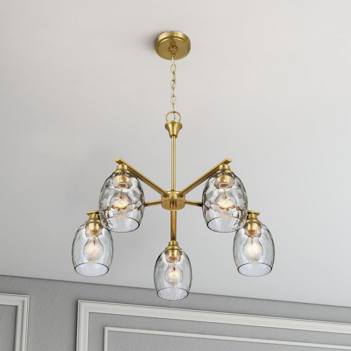Elegance 5 Lights Linear Arms With Chain Chandelier - Clear / Gold Ashcroft Furniture