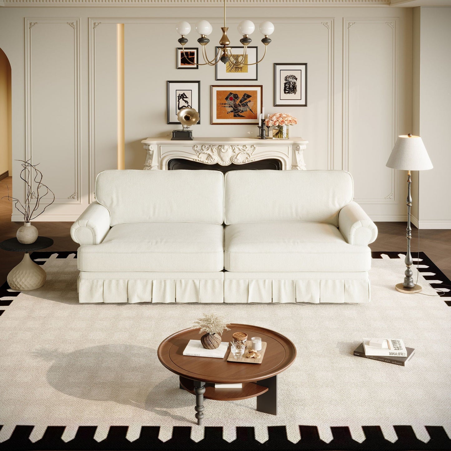 Luxuriously Comfortable Cloud Couch Sofa With Elegant Rolled Arms & Pleated Skirt Design Home Essentials