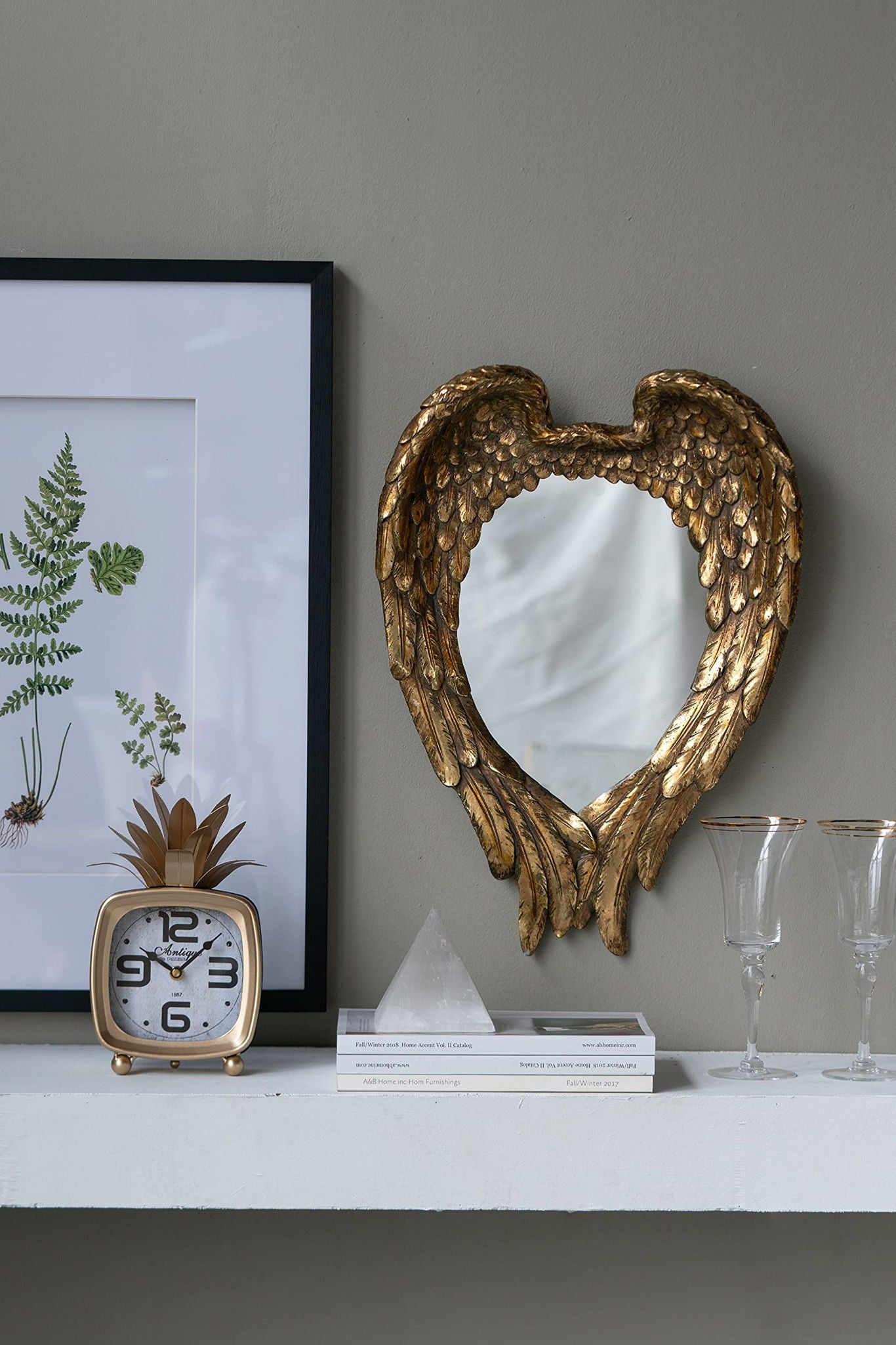 Wing Accent Mirror, Wall Mirror For Living Room - Gold Daily Nest