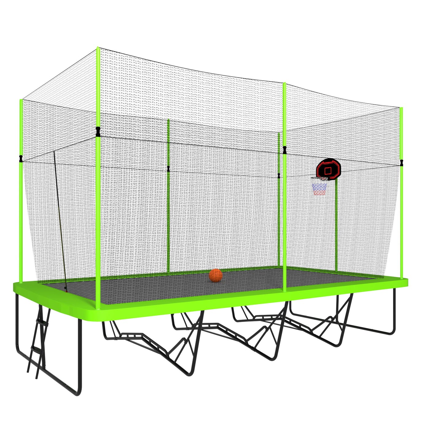 10Ft By 17Ft Rectangule Trampoline With Powder-Coated Galvanized Steel Tubes With Basketball Hoop System Advanced Ladder - Green Daily Nest