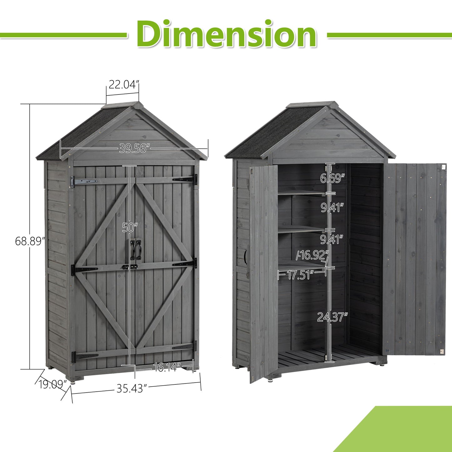 Outdoor Storage Cabinet, Garden Wood Tool Shed, Outside Wooden Shed Closet With Shelves And Latch For Yard Daily Nest