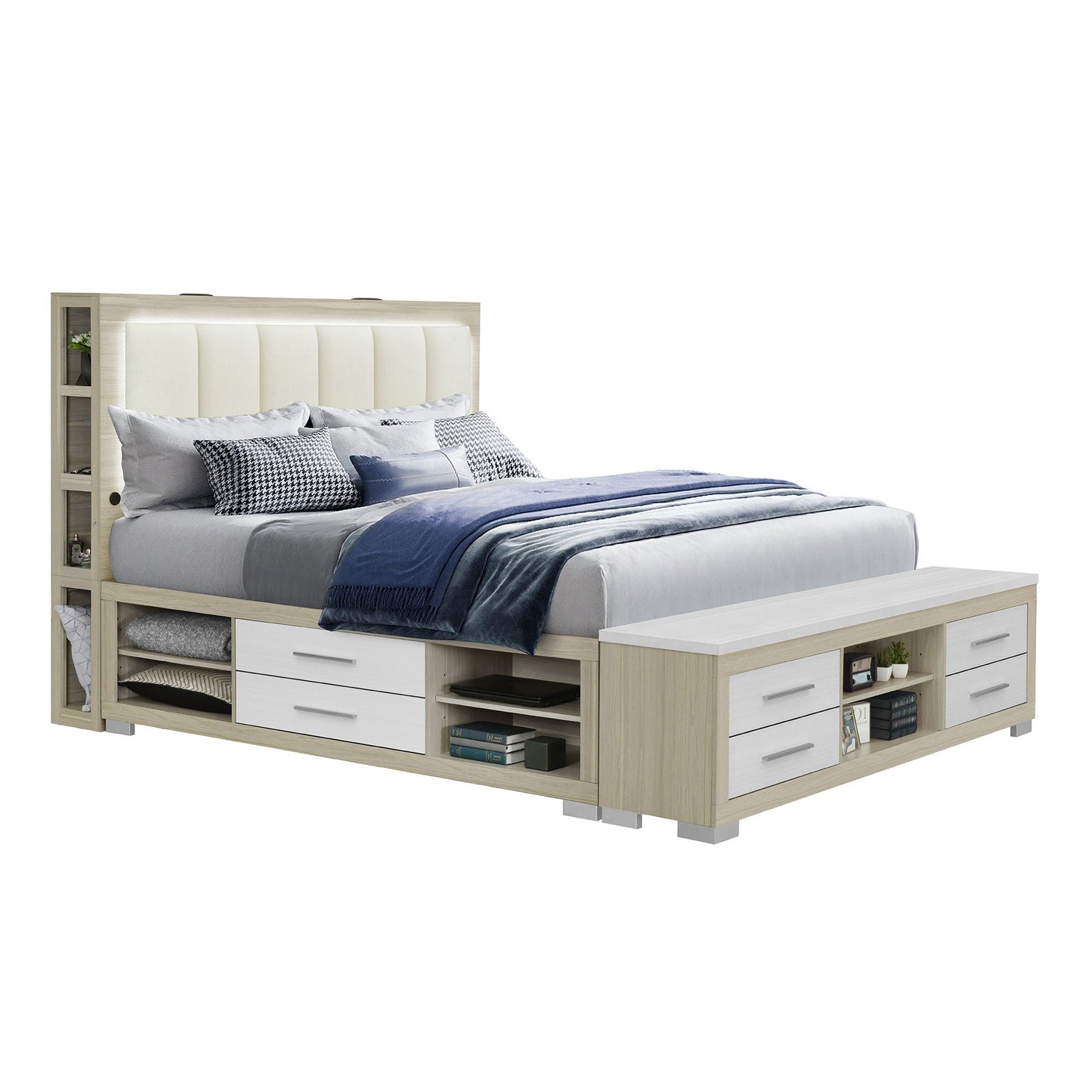 Messa - Bed With Storage Features And LED Lighting Global Furniture USA
