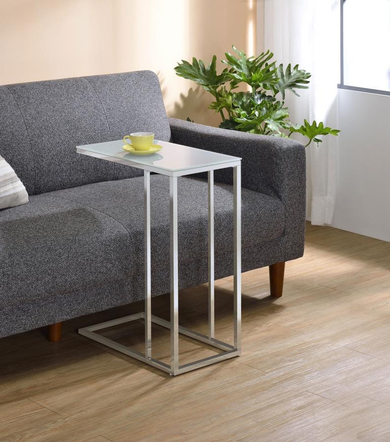 Stella - Glass Top C-Shaped Sofa Side Table - Chrome CoasterEveryday