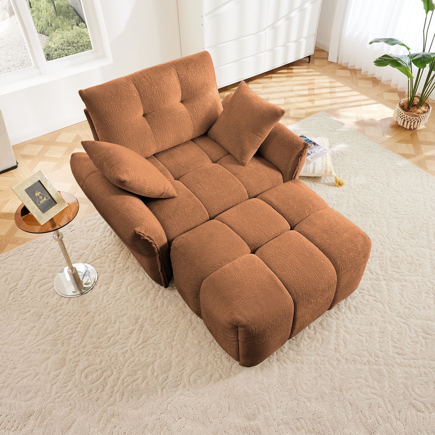 Ergonomic Single Seater Sofa With Ottoman, High Resilience Support Cushions Home Essentials