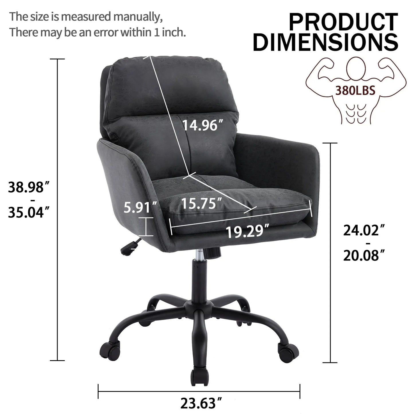 Adjustable Office Chair, Ergonomic Swivel Chair Leather, Comfortable For Long Sitting, Versatile Home And Office Use - Black Home Essentials