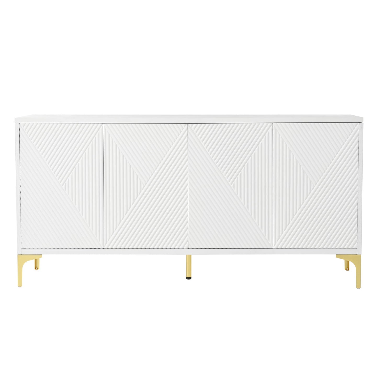Modern Wood Sideboard Cabinet With Carved Door Panels, Adjustable Shelves, And Sturdy Metal Legs Home Essentials