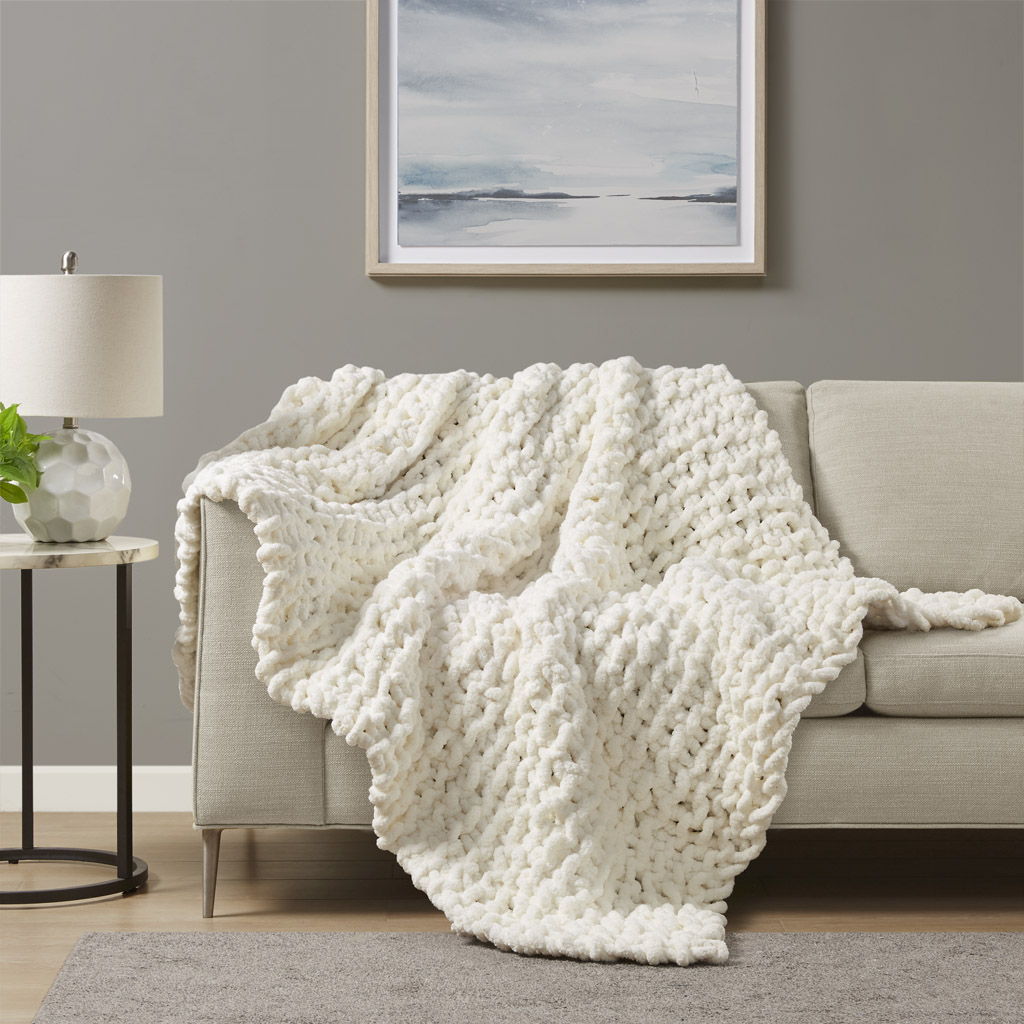 Chunky Knit Throw - Ivory Madison Park