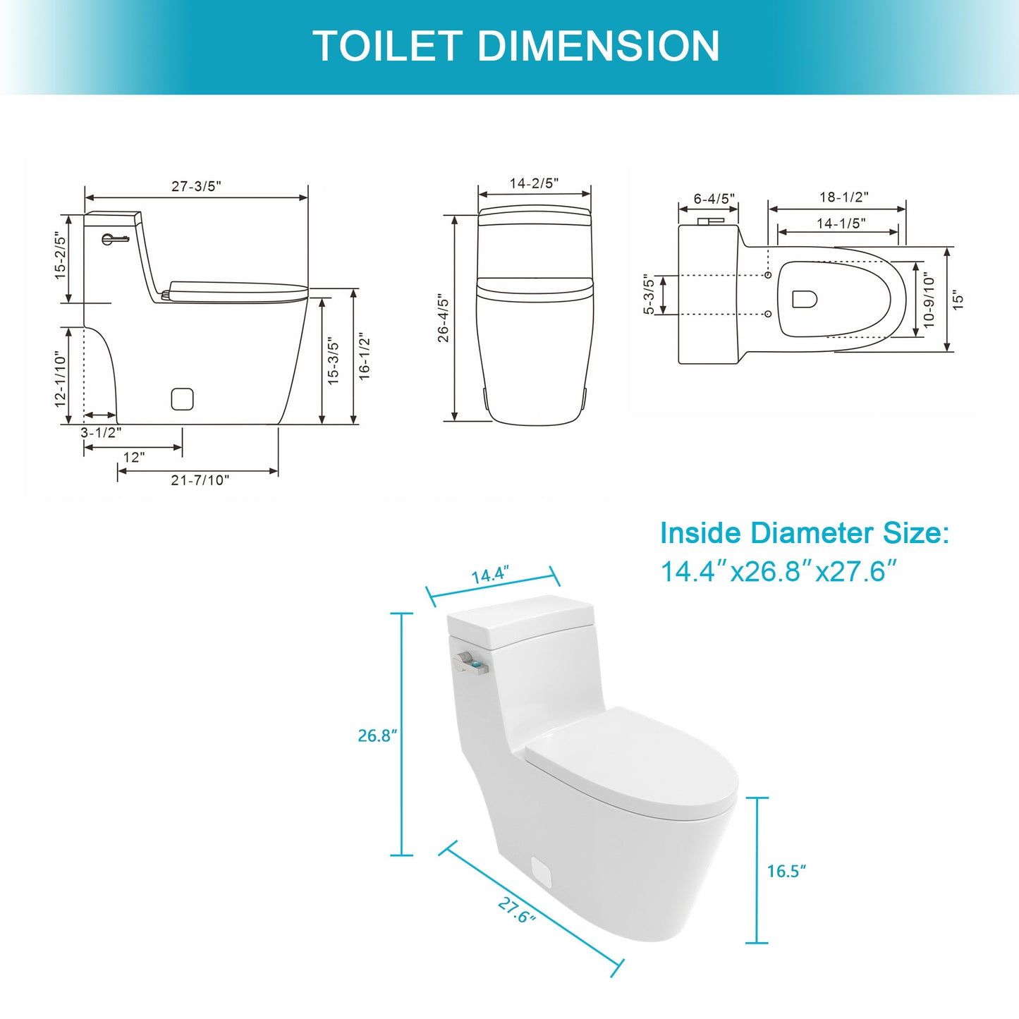 1 Piece Toilet And Soft Closing Seat - White Daily Nest