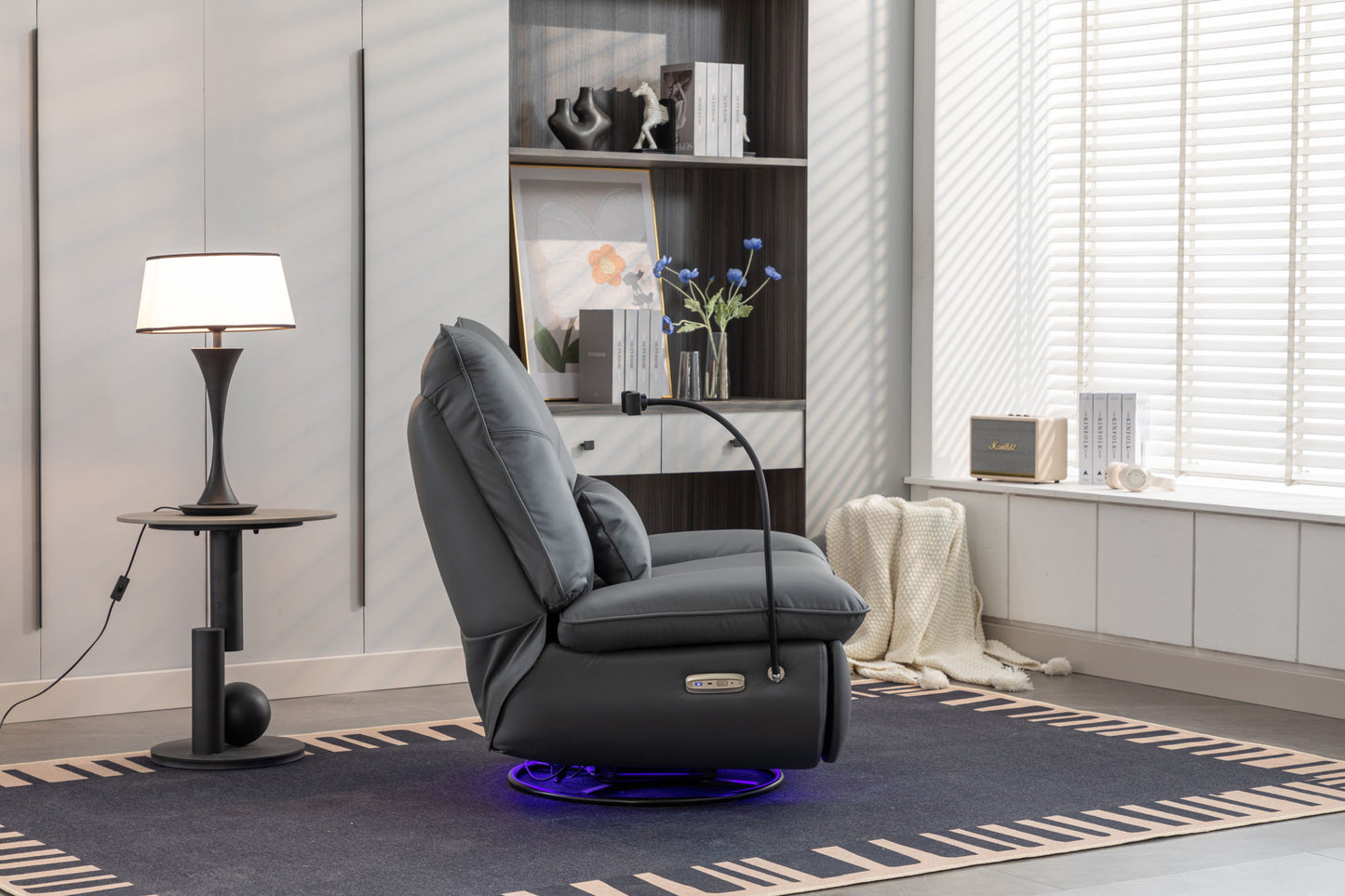 270 Swivel Glider Recliner Chair, Power Recliner Rocking Chair, USB Port Charge For Nursery Chair With Atmosphere Lamp For Living Room Bedroom Apartment Home Essentials