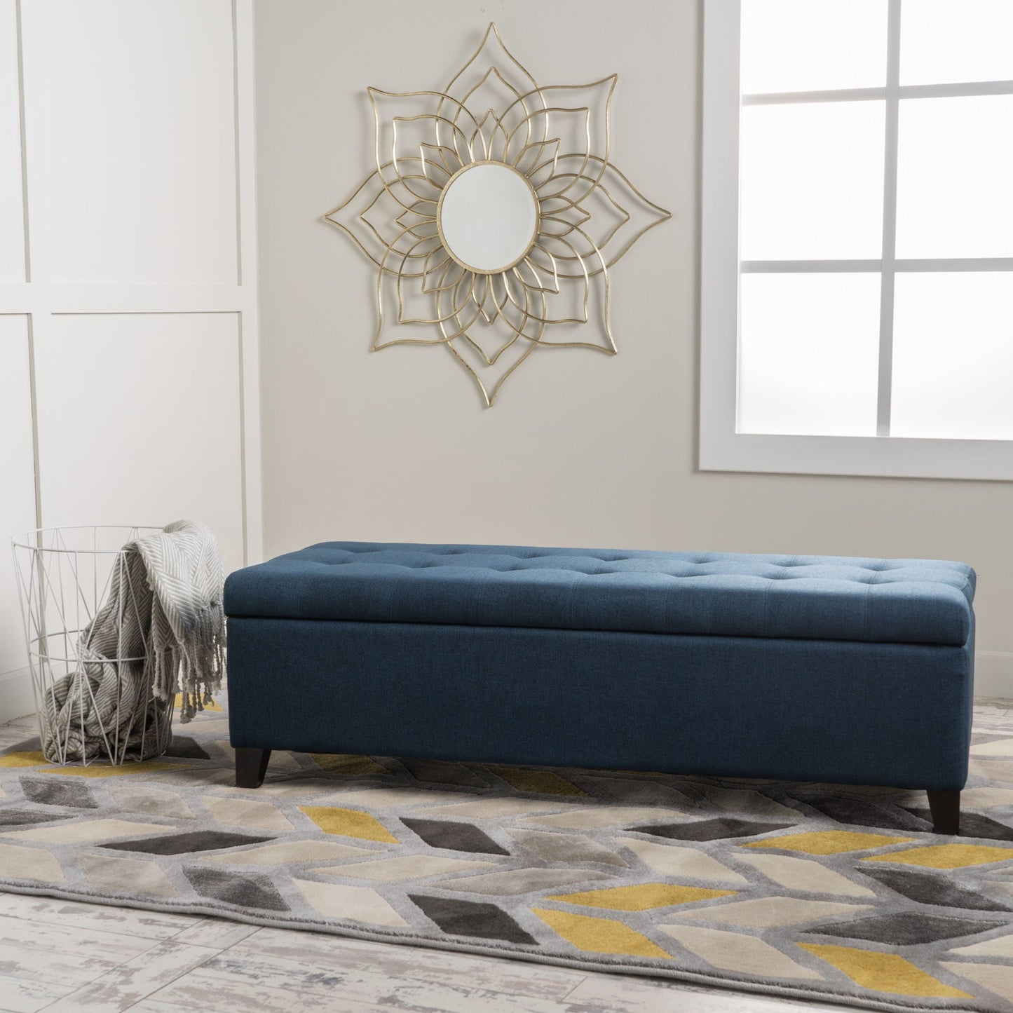 Nebulous - Fabric Upholstered Ottoman With Storage And Diamond Tufted Seat - Navy Blue Noble House