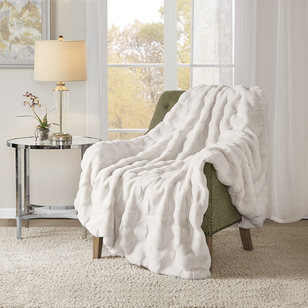 Vivienne - Faux Fur Throw - Ivory Madison Park