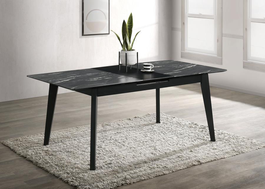 Crestmont - Extension Dining Table Faux Marble - Black CoasterEssence