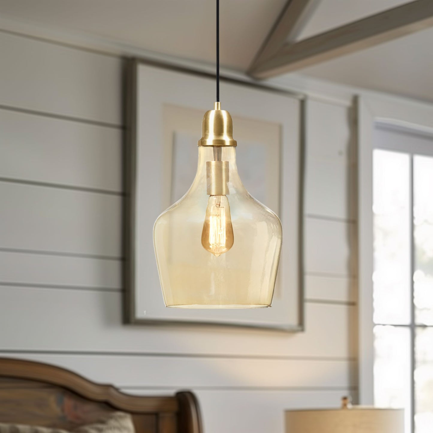 Auburn - Bell Shaped Glass Pendant - Gold / Amber INK+IVY