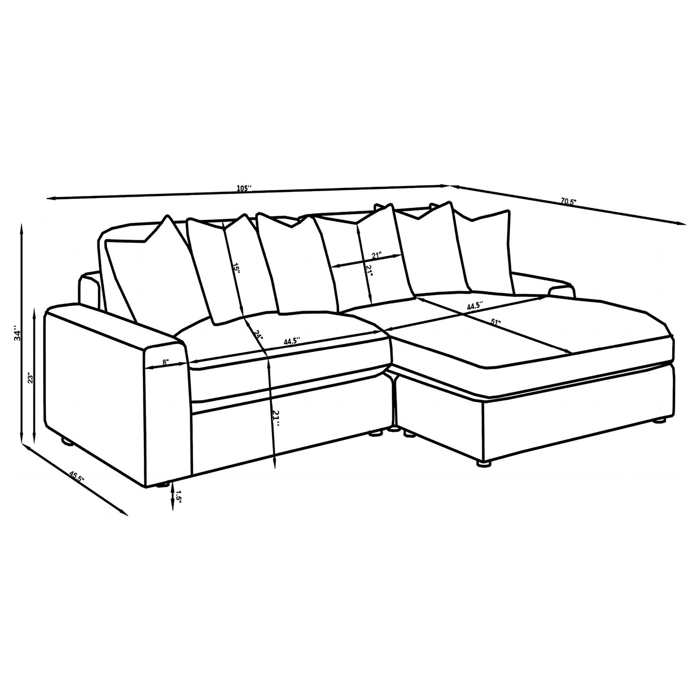Marcus - Fog Track Arms Reversible Sectional With Pillows - Fog Furniture Max