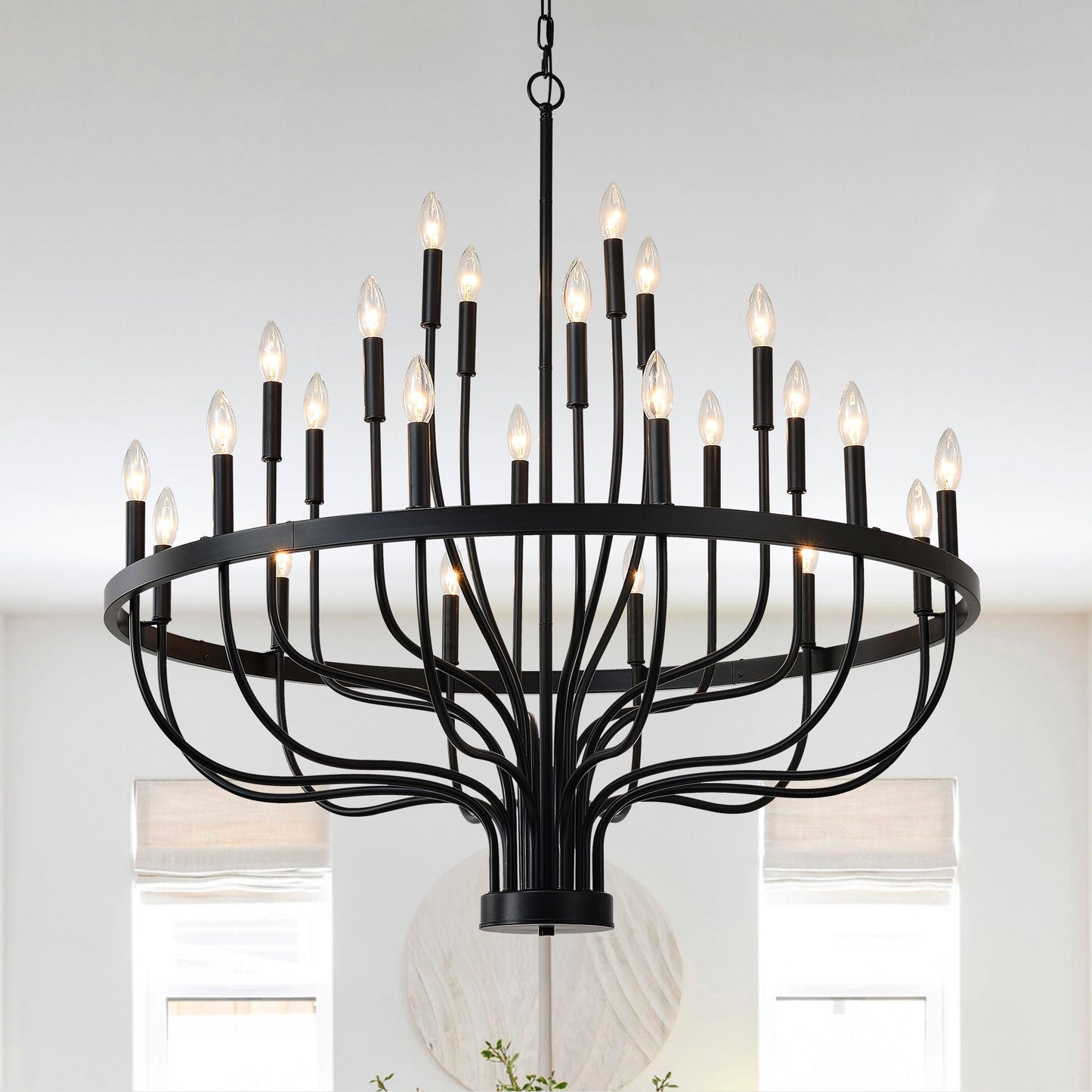 24 Light Chandelier Industrial Iron Candle Chandelier Modern Suspended Farmhouse Chandeliers Pendant Light Fixtures For Dining Room Bedroom Living Room Kitchen Island Foyer E12 Bulb (No Include) - Black Daily Nest