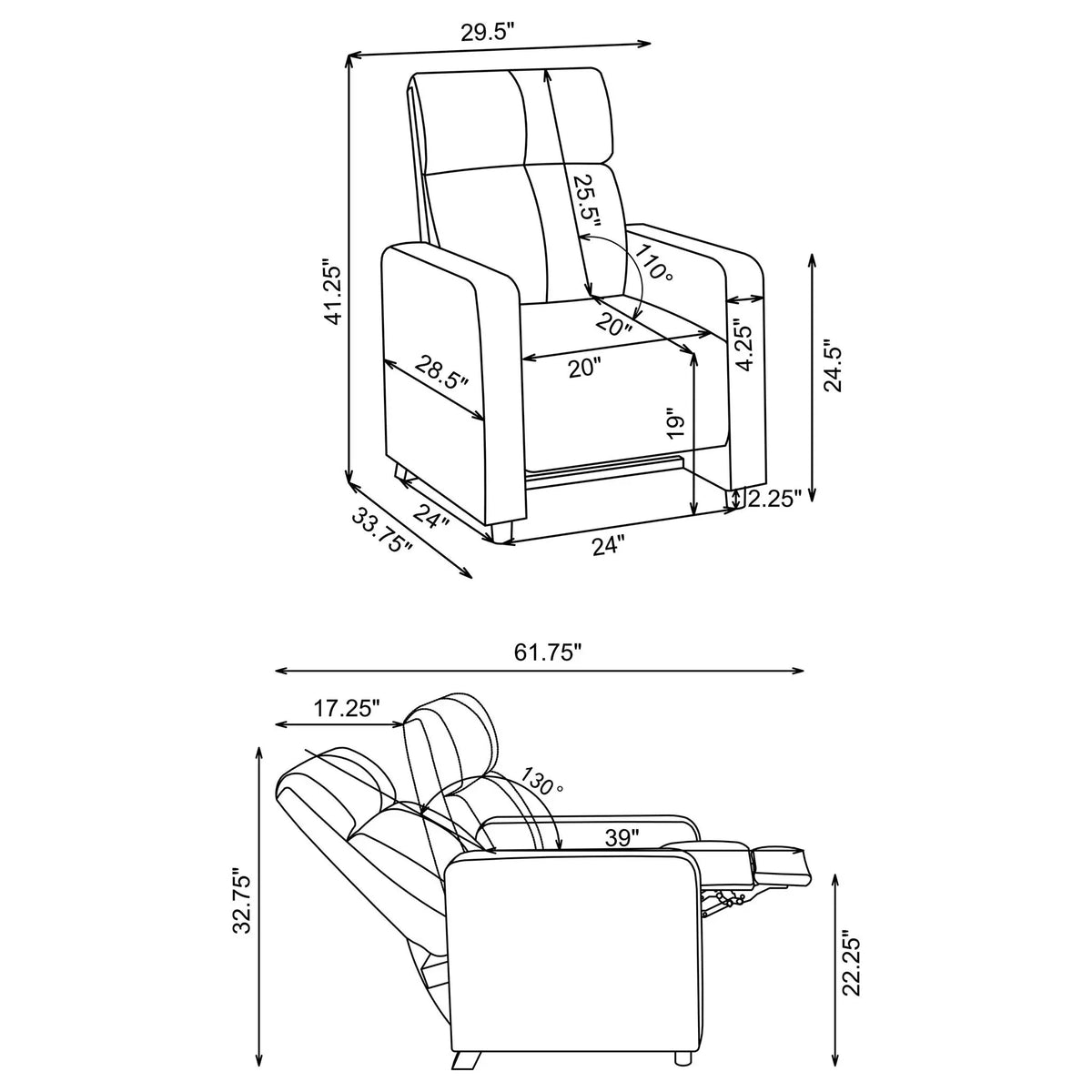 Push Back Recliner - Black Furniture Max
