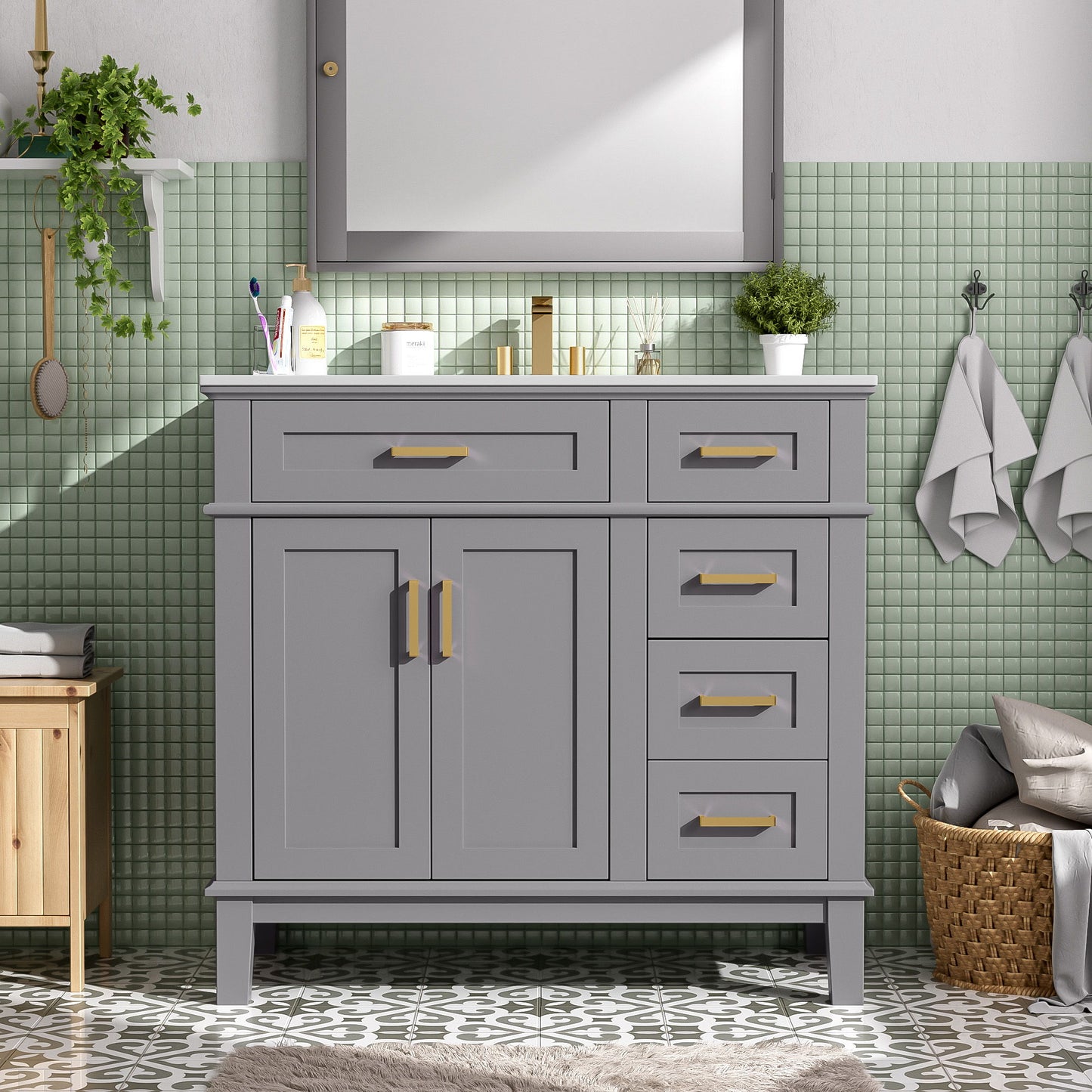 Modern Bathroom Vanity With Ceramic Sink, Soft Close Storage Cabinet Hearth and Haven