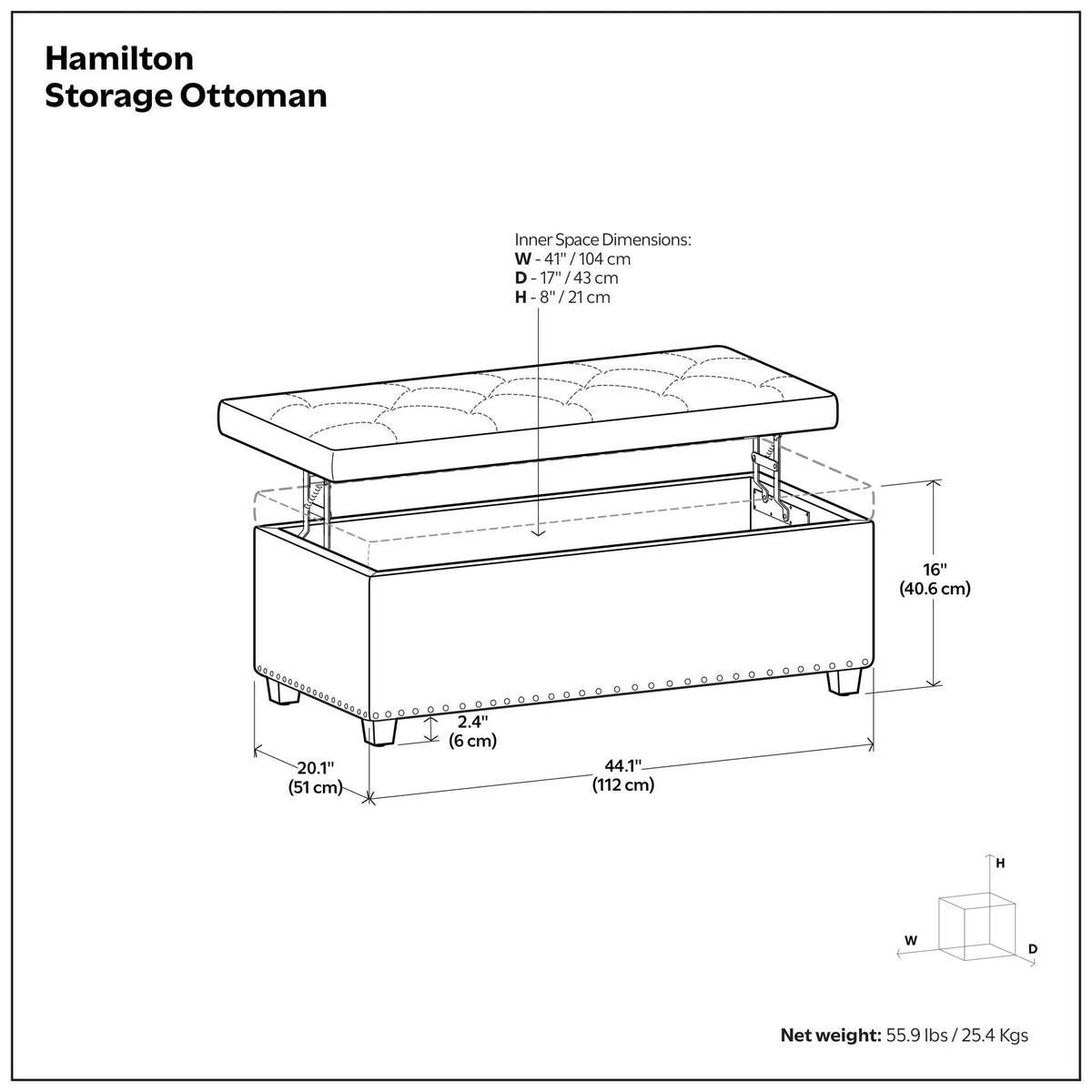 Hamilton - Upholstered Lift Top Rectangular Storage Ottoman Simpli-Home